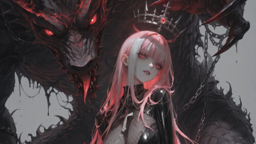 Anime girl princess red eyes beast monster hd wallpaper uhdpaper.com 5595h.jpeg